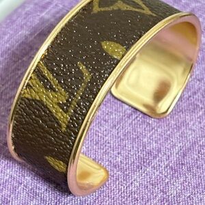 2/$80 Louis Vuitton Brown Monogram Canvas Gold-Tone Cuff Bracelet